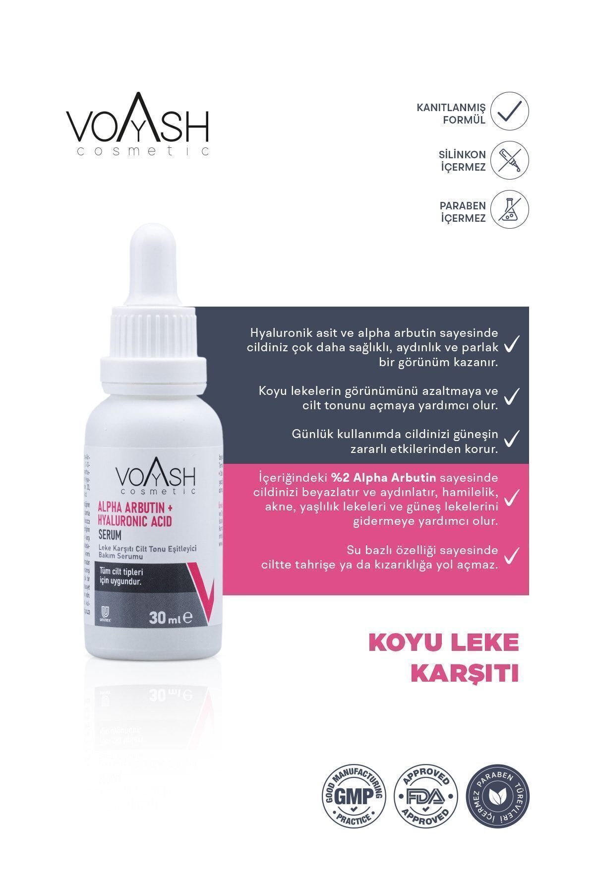 Voyash Alpha Arbutin %2 Hyaluronic Acid Serum 30 ml